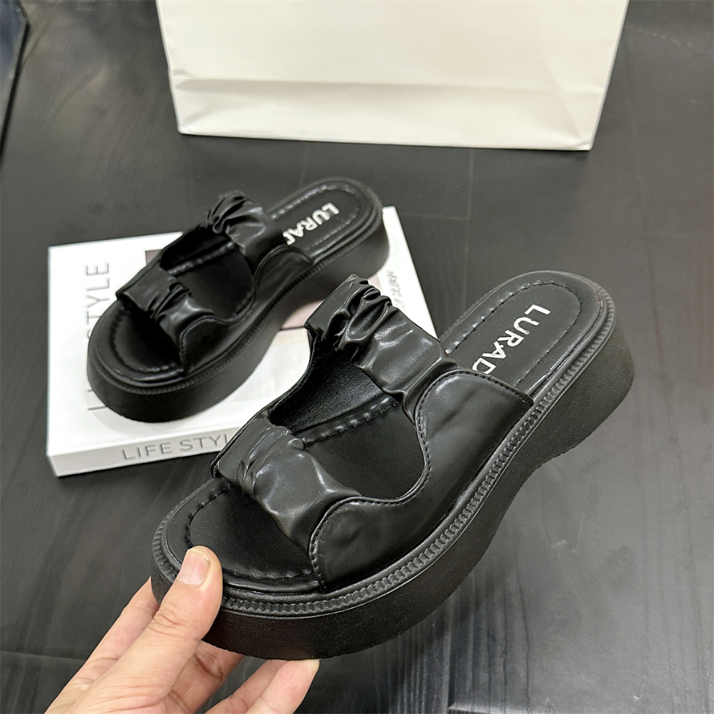 LURAD Sandal Hitam Sepatu Sandal Wanita Sandal Slippers Sandal Selop Wanita Sepatu Best Terbaru Model Simple Kwalitas Bagus Premium