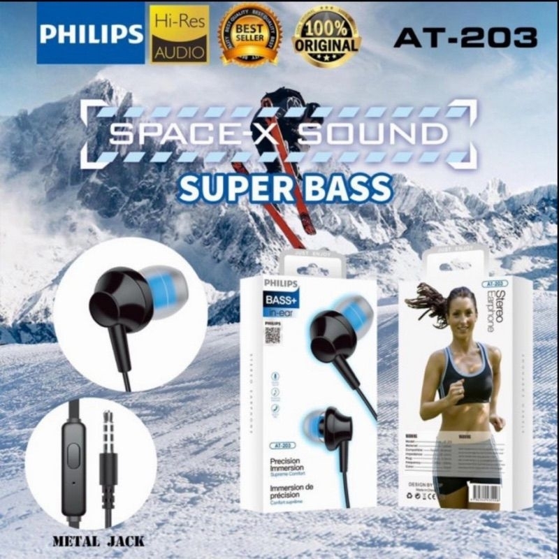 Hf Handsfree Headset Philpis AT-203 Super Bass Suara Bagus