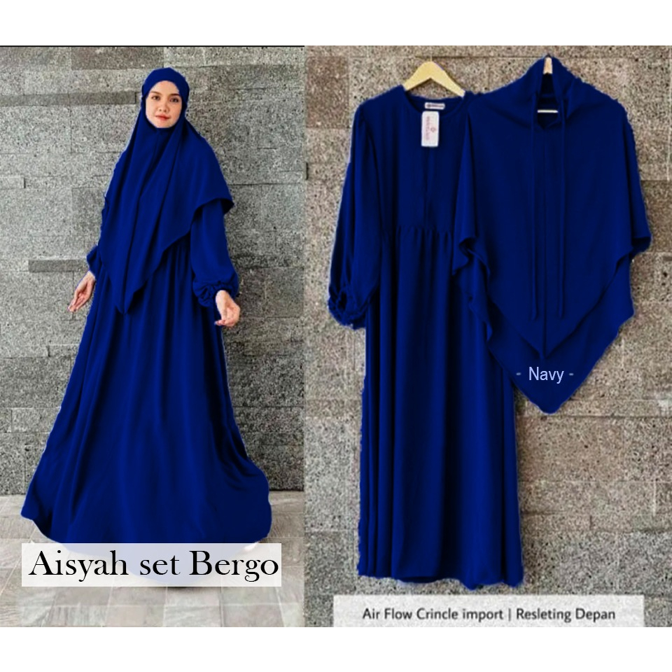 COD Aisyah Set Bergo + Jilbab / Baju Gamis Syar'i Muslimah Terbaru