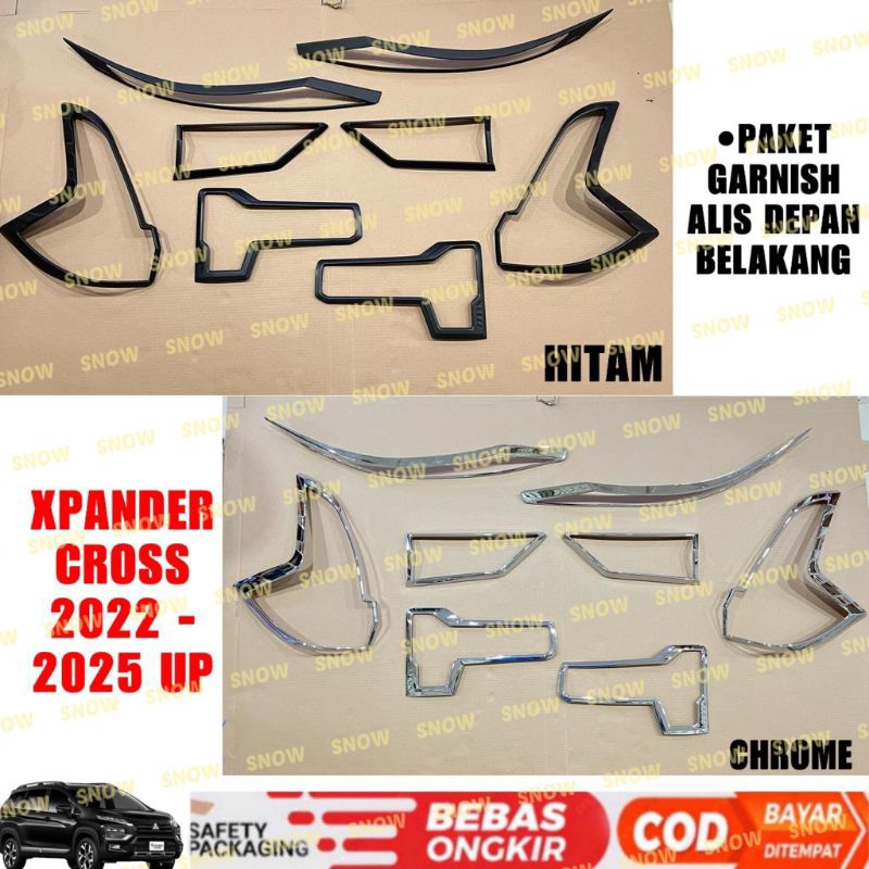 Paket Garnish Lampu Alis Led Position Depan Belakang Xpander Cross 2022 2023 2024 2025 UP Hitam Dop Chrome