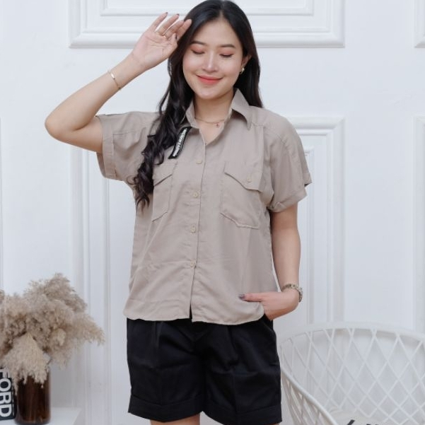 Nevana Shirt Atasan Wanita Terbaru /Kemeja Lengan Pendek Katun Polos