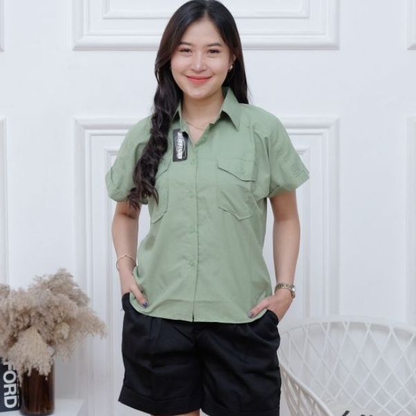 Nevana Shirt Atasan Wanita Terbaru /Kemeja Lengan Pendek Katun Polos