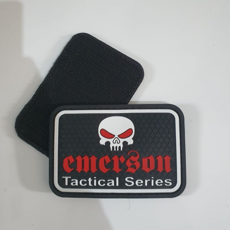 patch rubber logo tengkorak emerson tactical kotak / tempelan emblem karet velcro