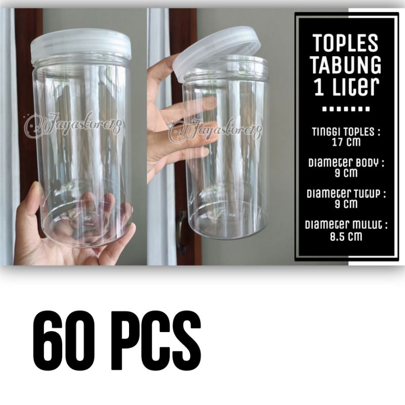 60PCS TOPLES 1Liter MURAH TEBAL 65gr diameter 8.7cm 9cm TOPLES TABUNG MURAH TEMPAT WADAH KUE KERING 