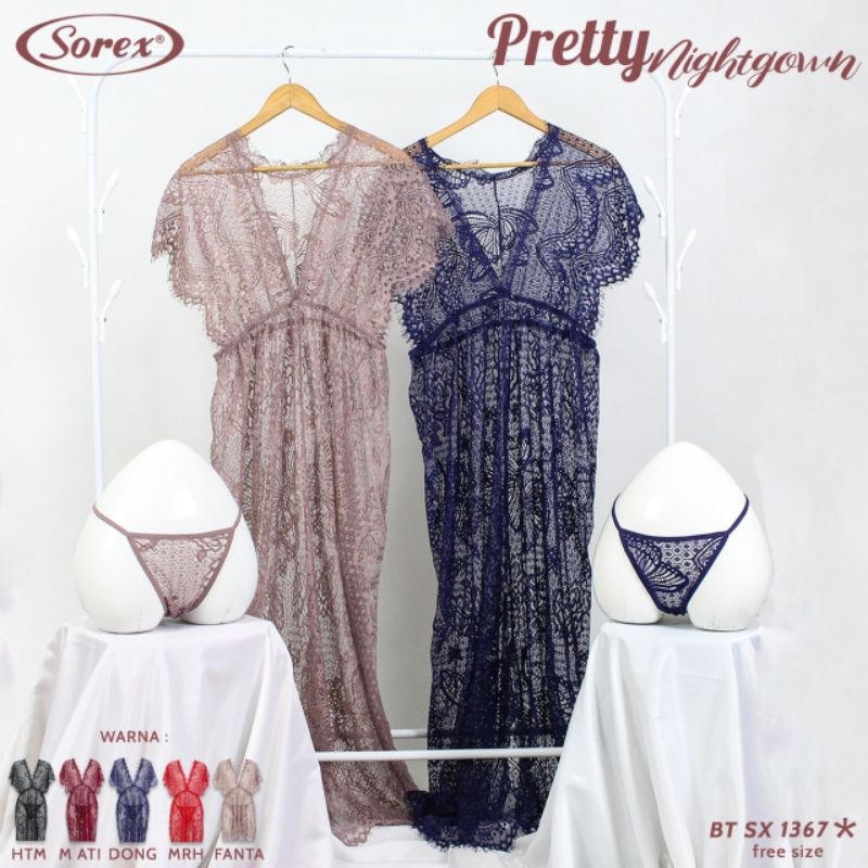 Sorex Lingerie BT SX 559/SX 560/SX 1502/SX 83053/SX 1367 Baju Tidur Sexy Semi Transparan Lace + Gstring