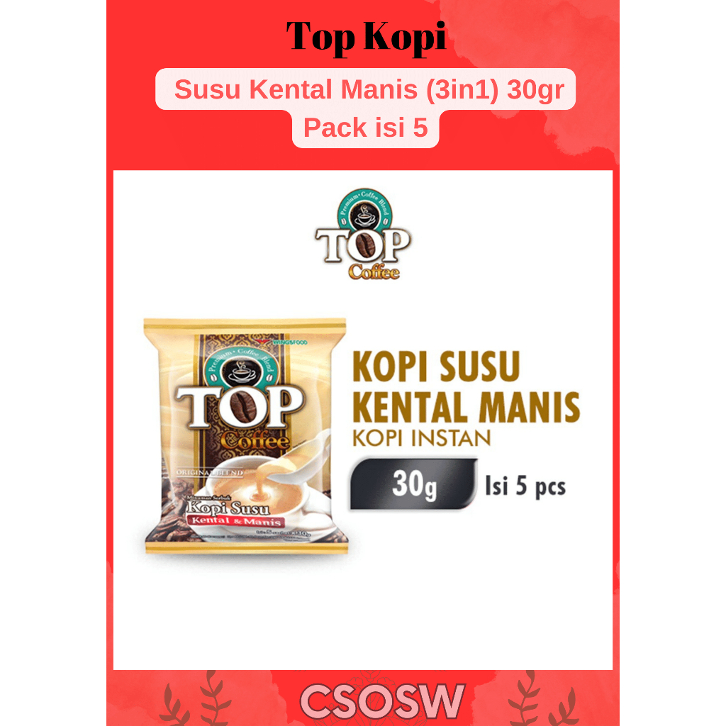 

Top Kopi Susu Kental Manis (3in1) 30gr Pack isi 5