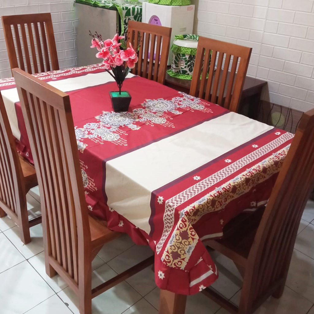 [✅COD] Taplak 140x220 Kain Katun Model Rumbai Aneka Motif Perlengkapan Dekorasi Meja Makan Dapur Kantor Guru Ruang Tamu Rumah