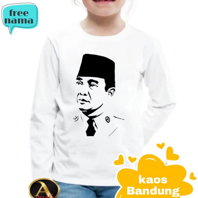 BAJU kaos anak atasan lengan panjang motif proklamasi kemerdekaan Indonesia Soekarno