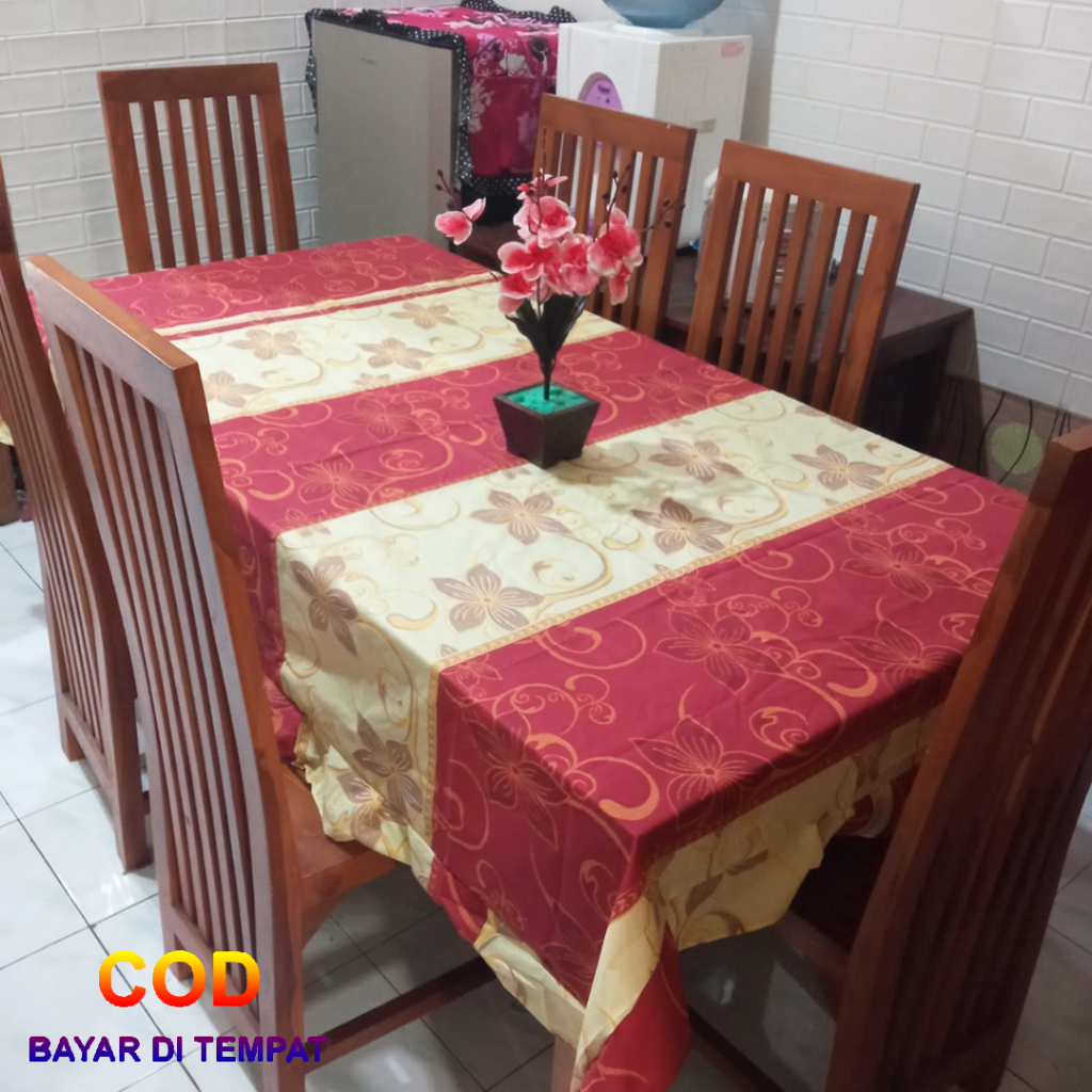 ✅COD Taplak Meja Makan 6 Kursi 140x200 Kain Katun Model Rumbai Dekorasi Kitchen Set Perlengkapan Dapur Rumah