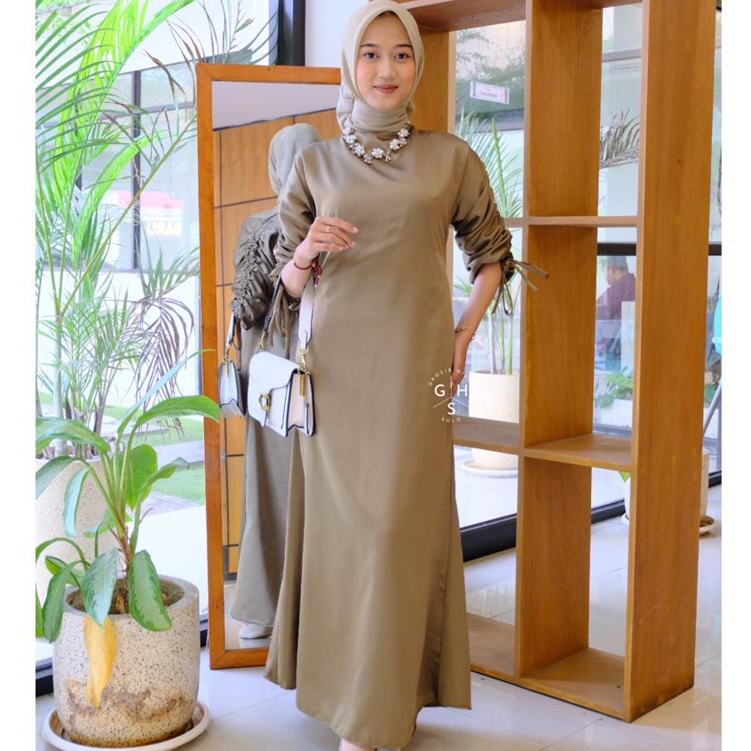 RAIMA GAMIS MAXI BRIDESMAID ATASAN WANITA DRESS DUYUNG SATIN SILK PREMIUM (DBY)