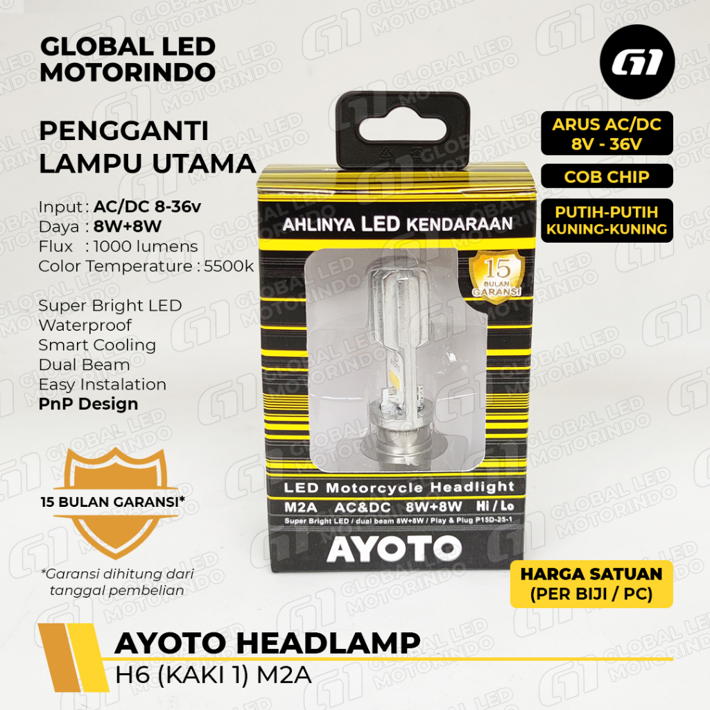 [AYOTO] LAMPU DEPAN (HEADLAMP) H6 KAKI 1 LED M2A AC DC MOTOR MATIC / BEBEK