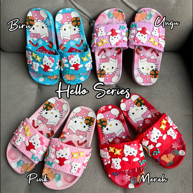 SANDAL SLOP ANAK IMPORT JELLY RUBBER MOTIF HELLO KITTY