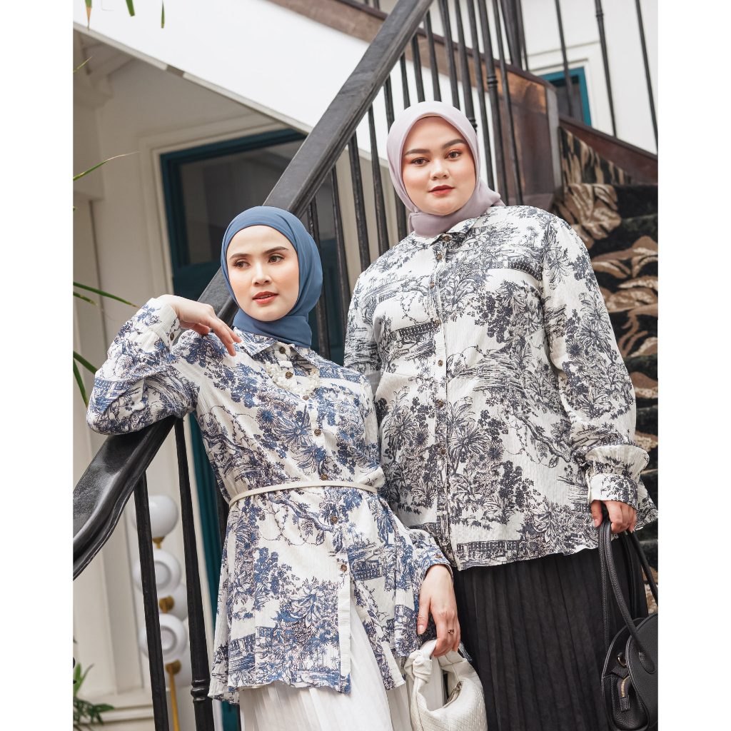Shyla Shirt - 2 Warna | Zysku Xena | Kemeja Semi Formal Wanita Lengan Panjang Motif
