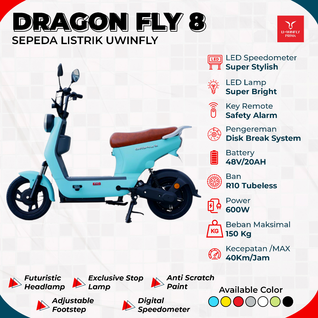 SEPEDA LISTRIK DRAGON FLY 8 - UWINFLY (PROMO MURAH MERIAH)