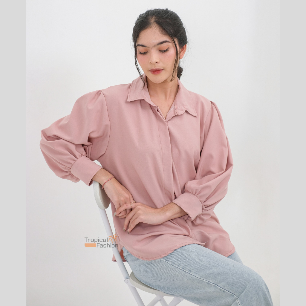 Kemeja Azalea Atasan Wanita Blouse Lengan Balon Panjang Terbaru Korean Style