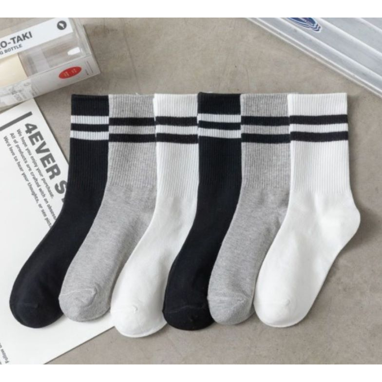 Kaos Kaki Wanita Trend Black White Grey Panjang Women Socks SCH55