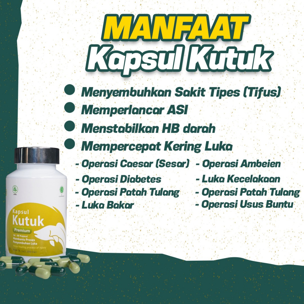 Kapsul Kutuk - Multivitamin 5x Luka Lebih Cepat Kering Sari Albumin Pasca Operasi Caesar Sesar Hernia Luka Diabetes Diabet Terapi Gagal Ginjal Gastritis TBC Infeksi Paru Isi 60 Kapsul
