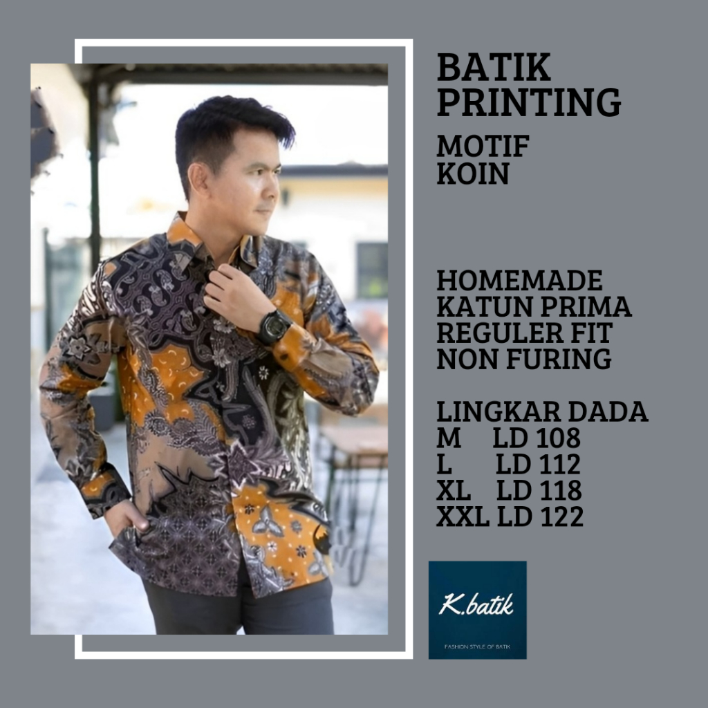 KEMEJA BATIK PRIA LENGAN PANJANG MOTIF KOIN TERAKOTA BATIK MODERN BATIK SERAGAMAN KANTORAN BATIK PEKALONGAN BATIK KATUN