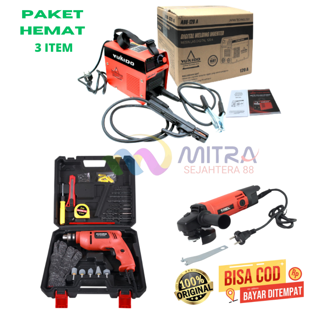 PAKET EXTRA HEMAT Mesin Las Inverter / travo Las 120A DIGITAL- 450W + Bor Koper Set 10 mm + maktec M