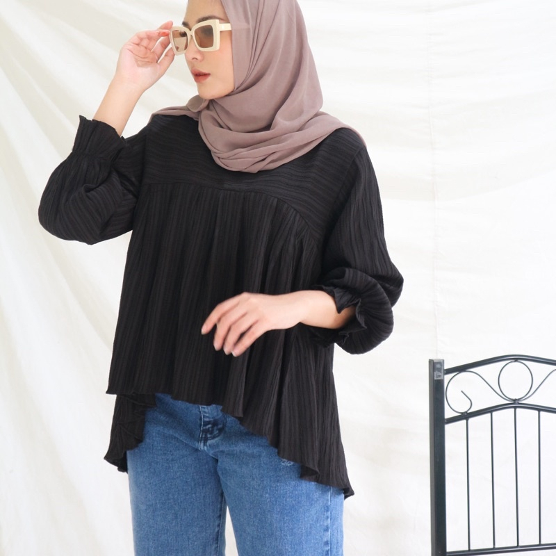 Maria Blouse Baby Crush - Atasan Kerja Oversize - Blouse Cringkle Polos