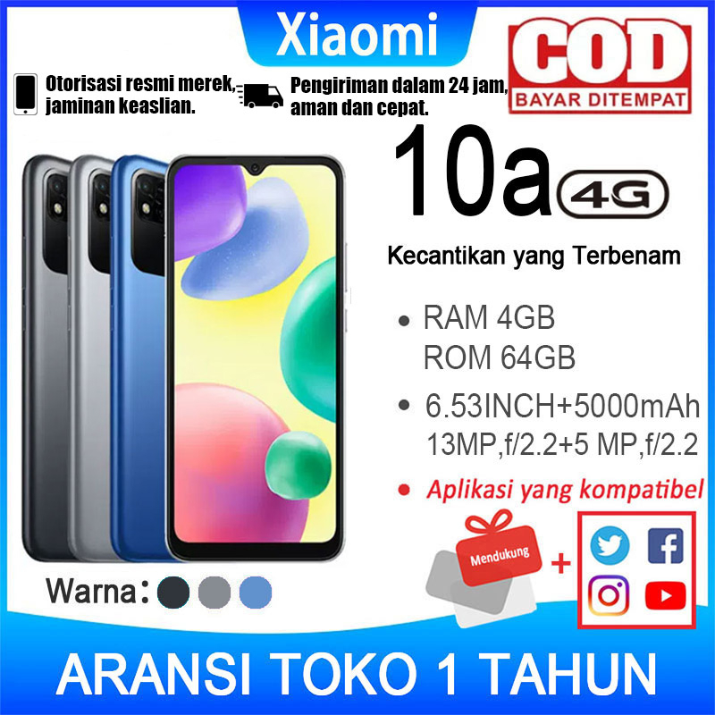 Xiaomi Redmi 10A 6/128GB Sea Blue/Charcoal Bla/Slate Grey ARANSI TOKO 2 TAHUN