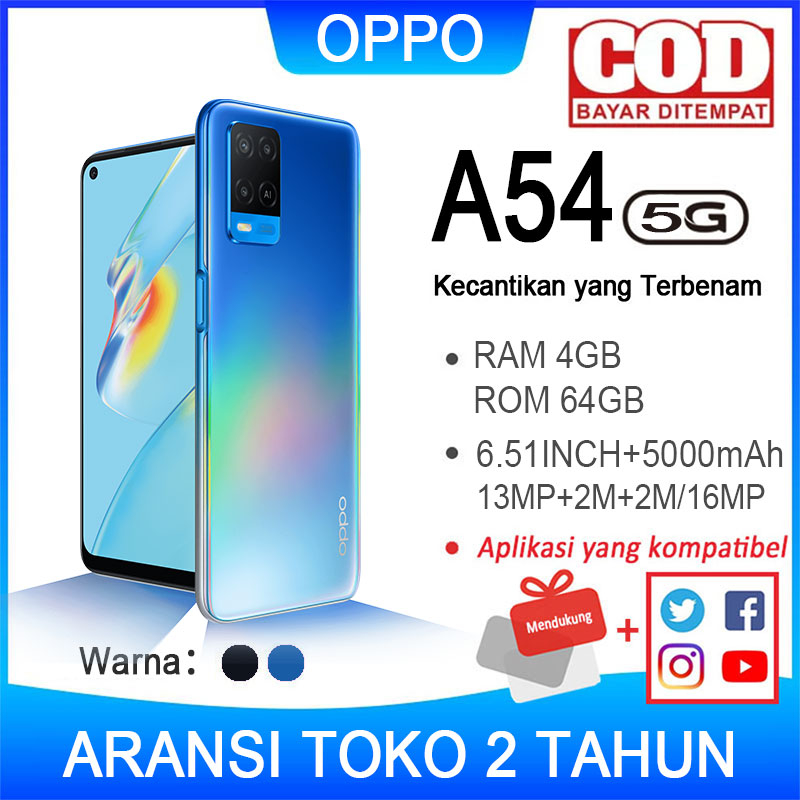 OPPO A54 HP RAM 6/128G ARANSI TOKO 2 TAHUN [5000mAh,Android 10, ColorOS 7.2 , HD+ Eye-care Display]