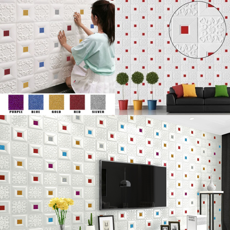 PAKET HEMAT 10 PCS Wallpaper Dinding 3D Foam Motif Batik Wallsticker, Ukuran 70x70CM • High Quality laris_unik Wallpaper Dinding 3D Wall Sticker Foam Batu Bata Walpaper Dinding Murah Wallsticker Ceiling Wallpaper