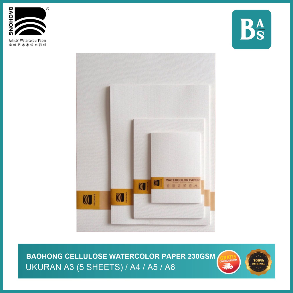 

Baohong - Watercolor Paper Cellulose 230gsm A3/A4/A5/A6 - Kertas Cat Air - Bali Art Supplies