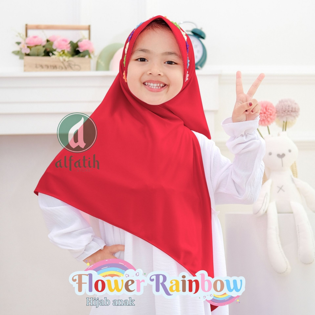 ALFATIH STORE / Hijab Anak Segitiga Rainbow Jersey / variasi Pad Antem Bunga Pelangi / Jilbab anak murah