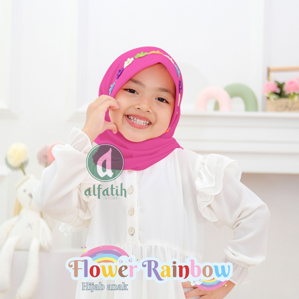 ALFATIH STORE / Hijab Anak Segitiga Rainbow Jersey / variasi Pad Antem Bunga Pelangi / Jilbab anak murah
