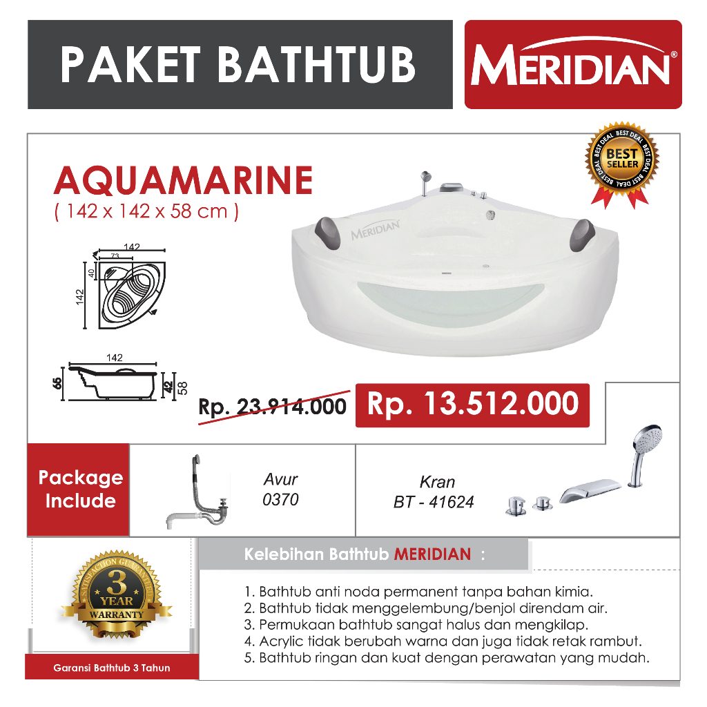 Bathtub Akrilik MERIDIAN - Aquamarine (PAKET)