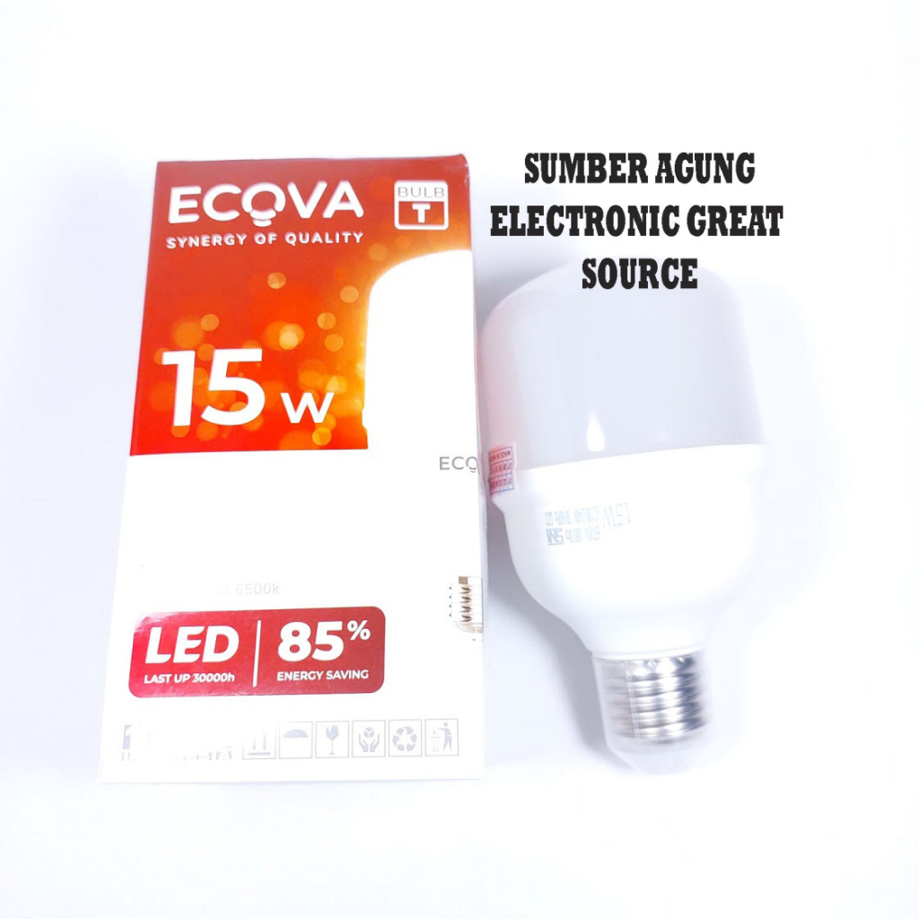 Ecova Lampu LED 15W T Bulb Tabung Tahan Api Sekring Pengaman Lampu SNI Berkualitas