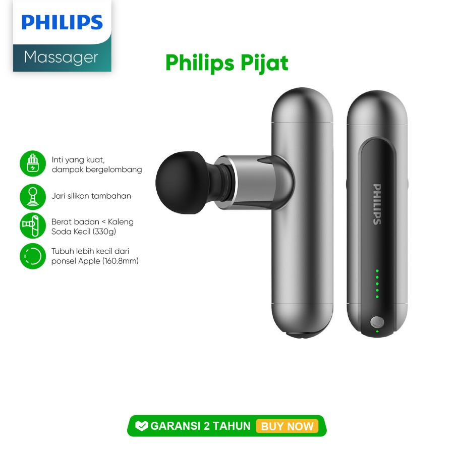 Philips Massage PPM7303 Massage Gun Warm The Skin 6mm Impact Depth 5KG Intensity Alat Pijat Electric Wireless Type C Charging 1200mAh