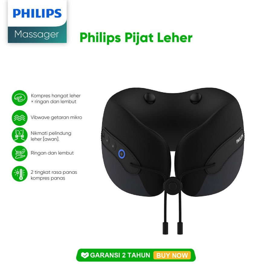 Philips PPM3306 Alat Pijat Leher Punggung 360 ° Ring Neck Shoulder Massage Hot Compress Support Wireless Pillow Vibrawave Port Type-C Charging 3 Mode Kecepatan Kompres Panas