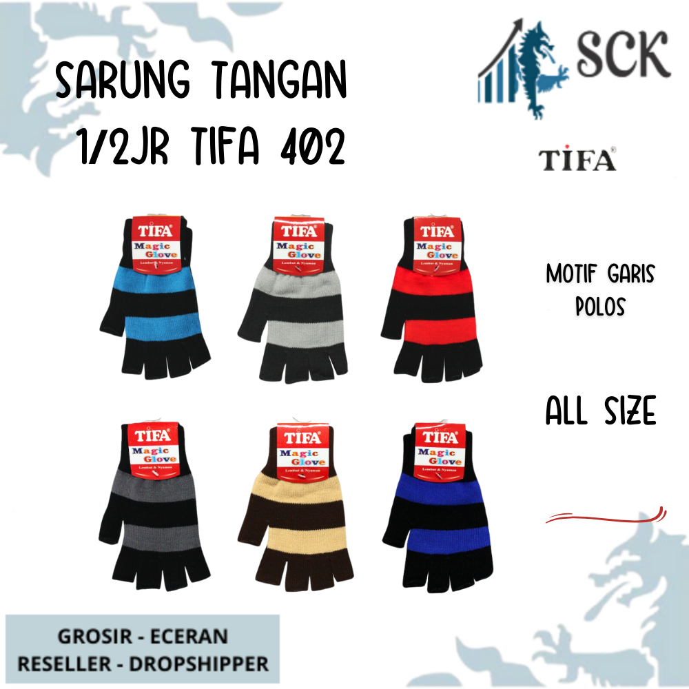 Sarung Tangan TIFA 402 1/2 Jari Garis Salur Polos TIFA KODE 402 1/2 JARI GARIS / Kaos Tangan Laki Perempuan Unisex Perlengkapan Otomotif - sckmenwear GROSIR