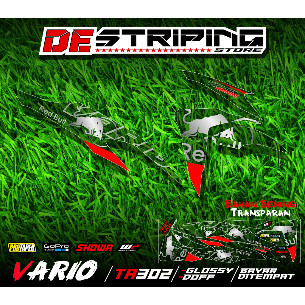 RedbullStriping Sticker Vario 2018 Semifull Bahan Transparan Bening TA302