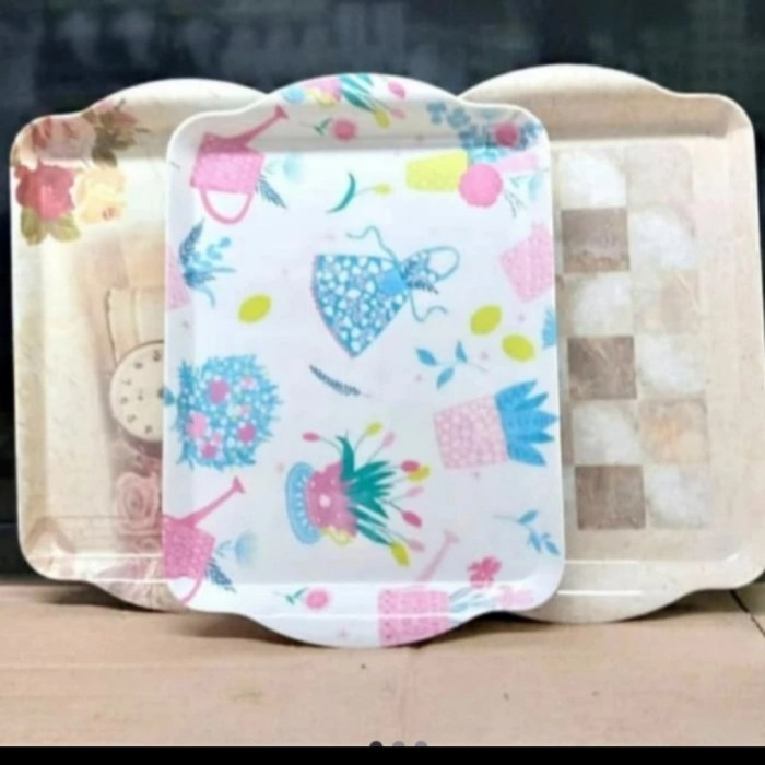 JUAL NAMPAN KECIL SEGI MOTIF BUNGA KEMBANG MELAMIN PREMIUM ONYX BAKI FOOD SERVING TRAY SAJI BON NOTA