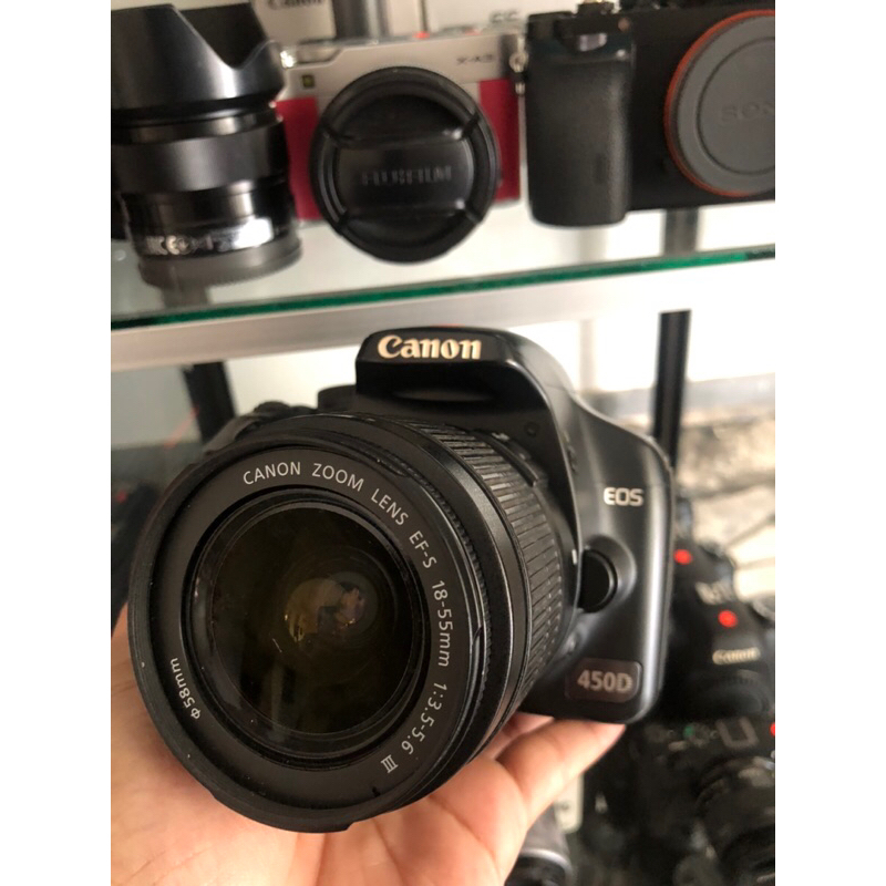 kamera canon eos dlsr 450d body lensa kit 18-55 mulus siap pakai