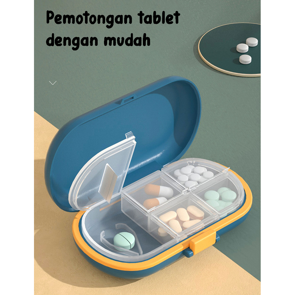 Kotak Obat/Capsule Box Oval Pill Traveling 4 &amp; 6 Sekat Wadah Obat Mini Portable Medicine Box