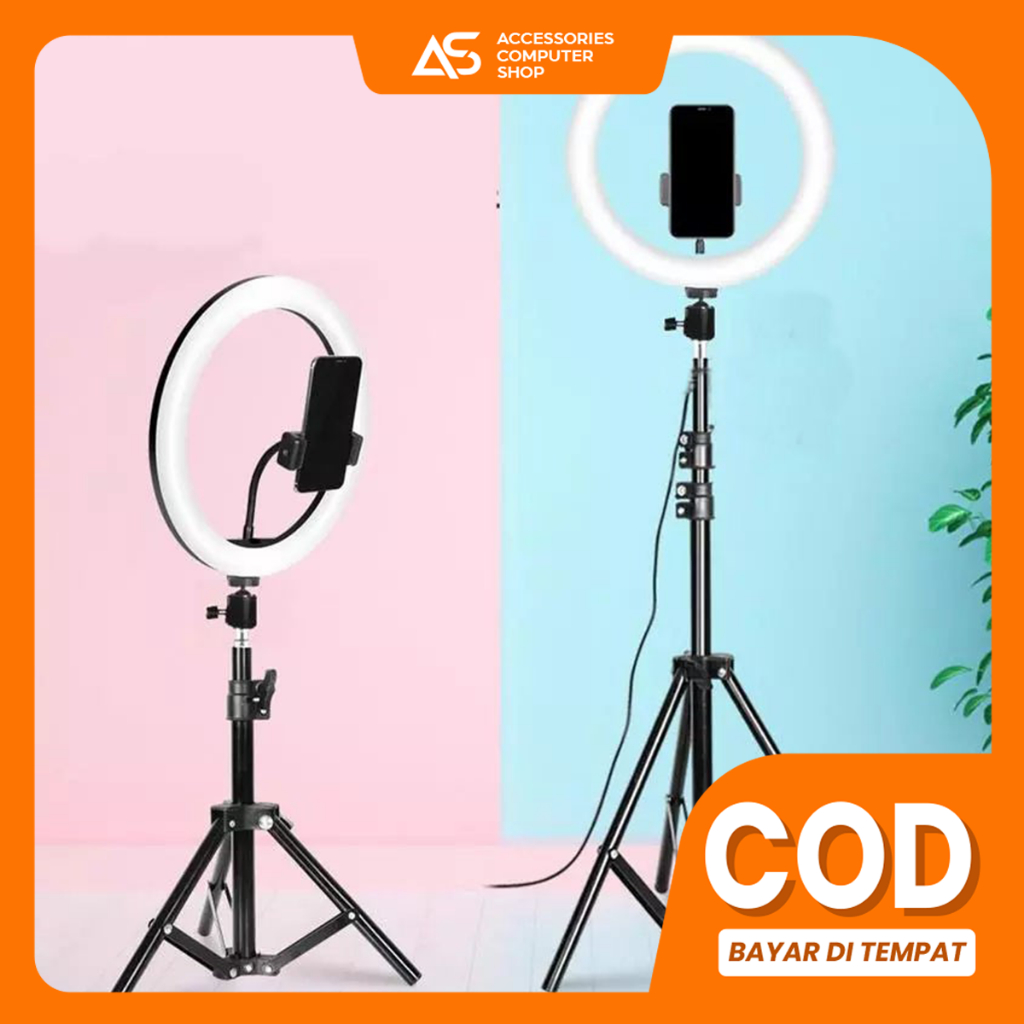 Ringlight Lampu Selfie 26Cm LED 3 Color + Tripod 2.1M  Holder Make Up Vlogger AH085 - ACS