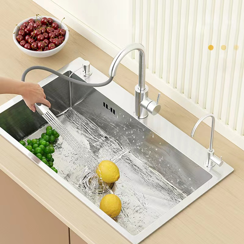 Wastafel Cuci Piring Bahan Stainless Steel 304 / Kitchen Sink Hitam 7843 / Wastafel Dengan Keran yang Bisa Disesuaikan