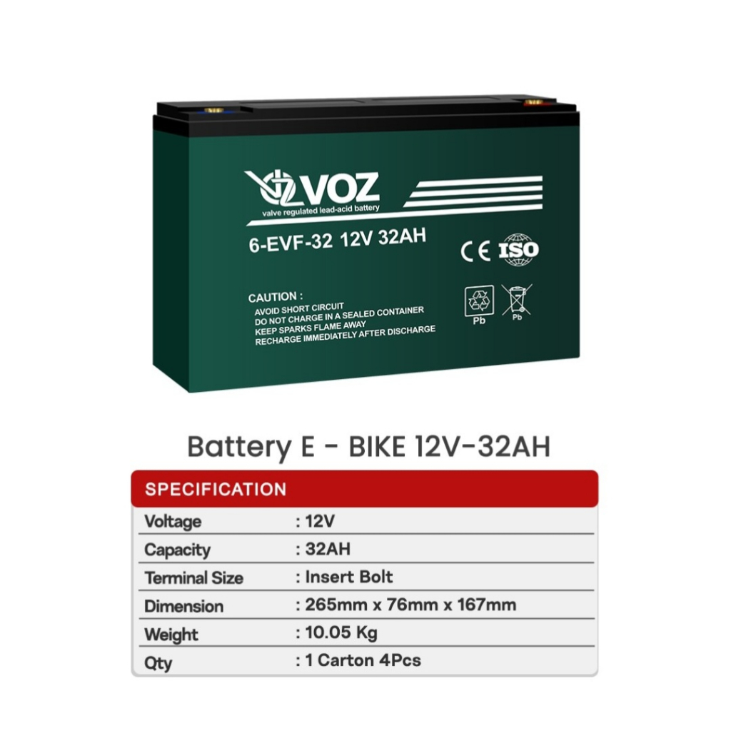 Baterai E-Bike VOZ 32AH 12V / Baterai Sepeda Listrik VOZ 32AH 12V