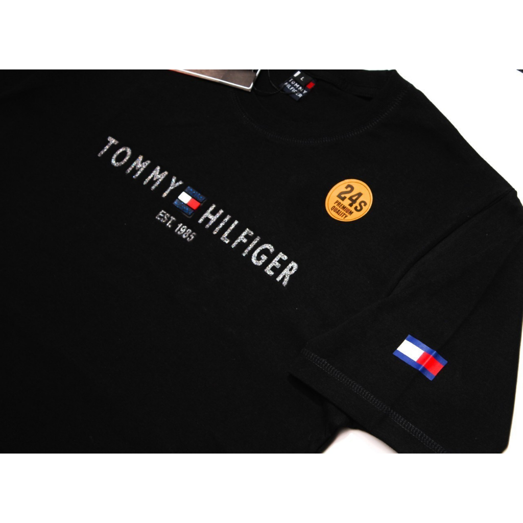 Tommy Hilfiger T-Shirt Distro Pria Morif Logo Flocking Premium Unisex - Kaos Distro - Kaos Pria - Kaos Wanita - Kaos Murah