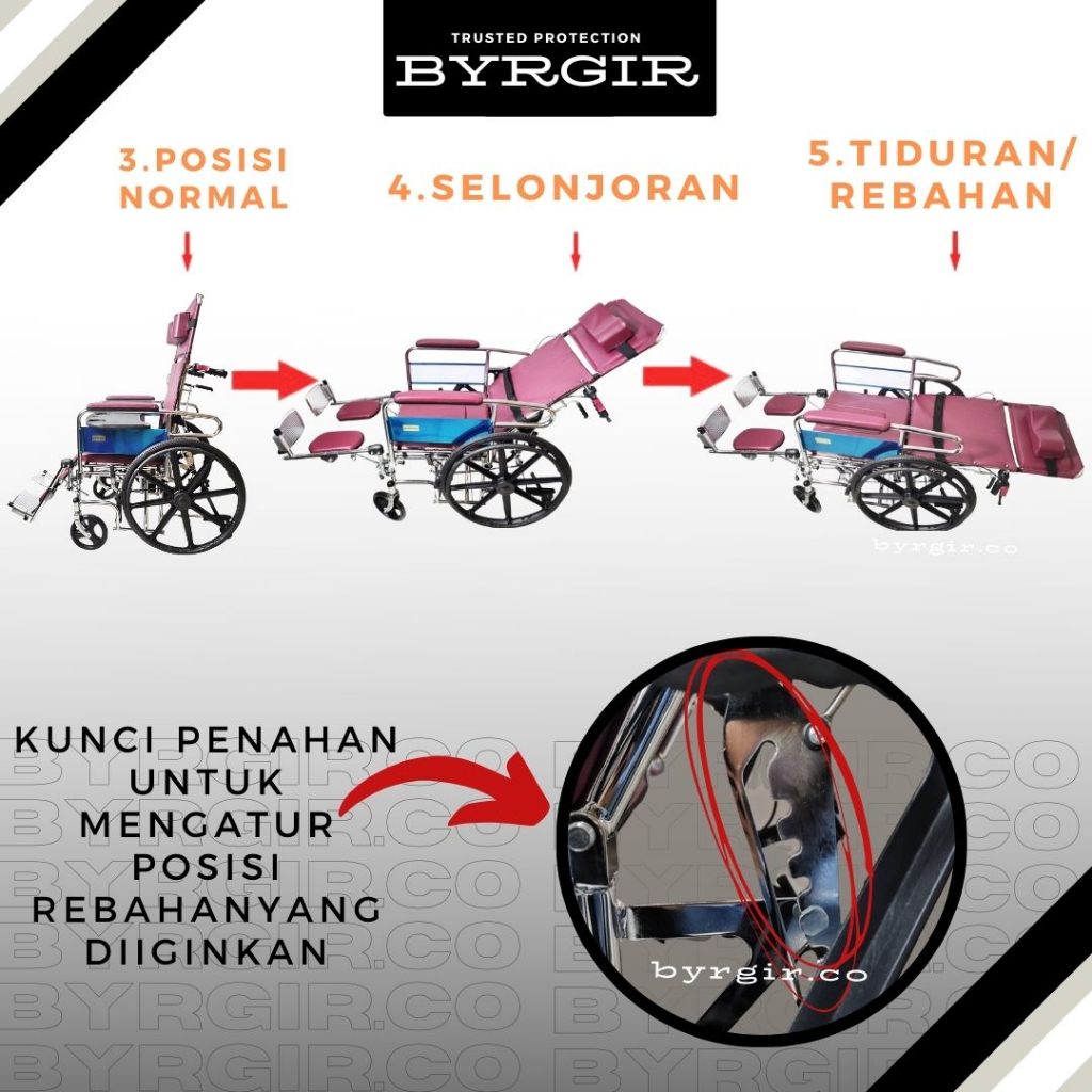 BYRGIR Kursi Roda Lipat Wheelchair 5in1 Multifungsi BAB Toilet Meja Makan Travel Travelling Lansia Rebahan Baring Medis Portable Comfort Kokoh Kuat Dan Nyaman