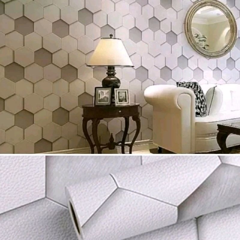 Wallpaper Dinding Wallpaper Sticker Dinding Motif Batu Alam Hexagonal 3D Cocok Untuk Ruang Tamu Kama