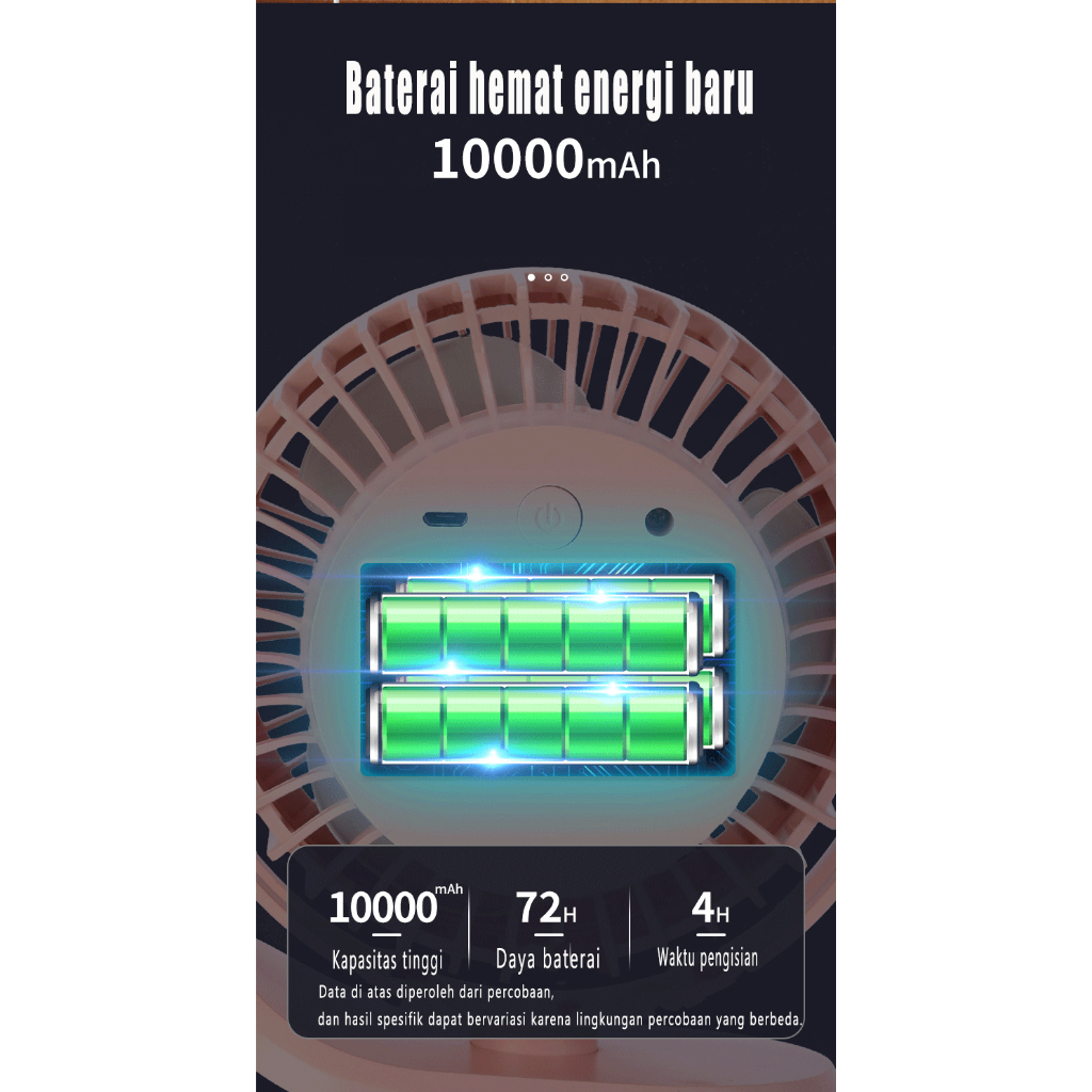 Ortebel Mini Hand Fan， Fan 360 ° Rotasi ，USB isi ulang 10000mah fan，tiga kecepatan pengaturan， Kipas Angin Jepit Mini/Kipas Mini Portable/Kipas Angin Meja/Kipas Angin Tangan/Kipas Angin Murah