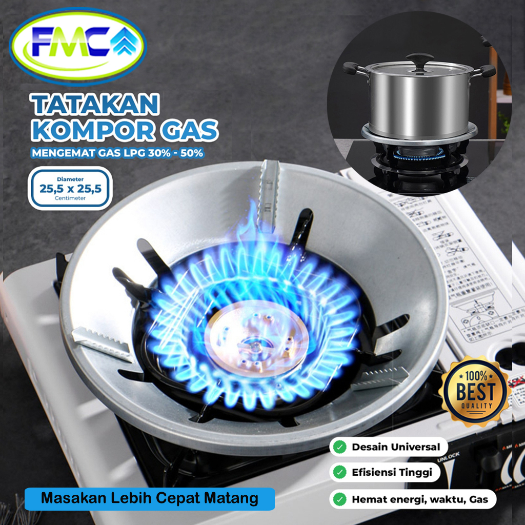 Alas Tatakan Kompor Gas Portable Stainles Steel Cover Dudukan Tungku Anti Slip dan Angin Model Bulat Corong Serbaguna