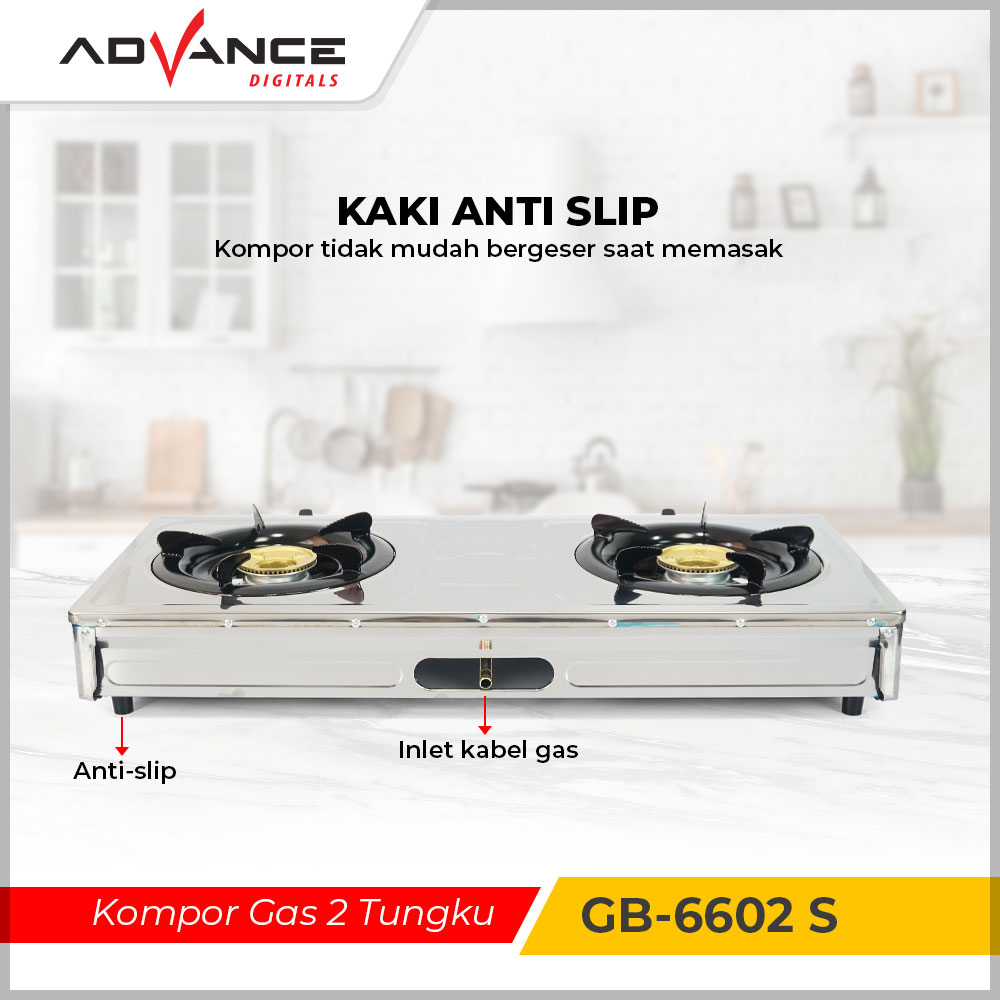 Advance Kompor Gas 2 Tungku GB 6602 S Stainless Steel