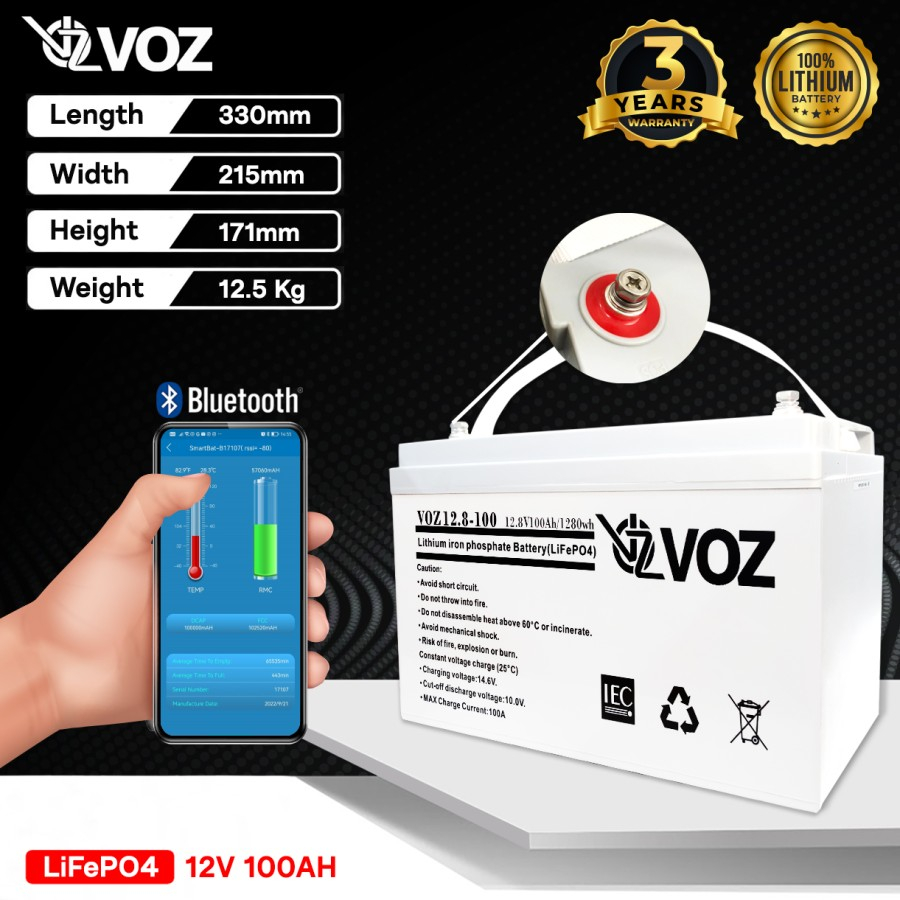 Voz LiFePO4 12.8V 100 Ah - SmartPhone Monitoring