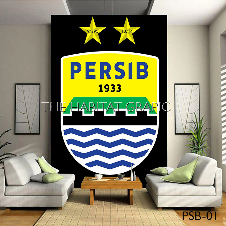 TERLARIS  Wallpaper Dinding 3D Custom Motif Bola PERSIB, Wallbanner Bola PERSIB VIKING, BANDUNG